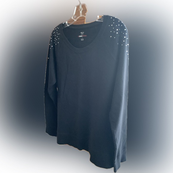 NWT Sparkle shoulder cotton long sleeve black bling, never worn 🪩 MACYs - Picture 3 of 9